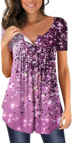 2023 година женска кошула летна маица со краток ракав маица плетена проточна хенли Туника врвови обични V вратите цветни печатени