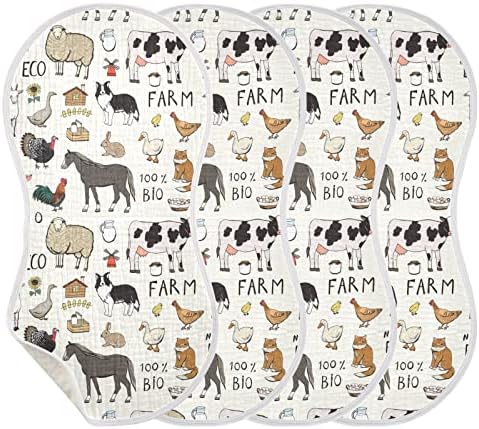 Kigai Farm Animals Muslin Baby Burp Clains - Супер апсорбирачки и меки партали за бурпи - памучна облека за памук поставена за момчиња