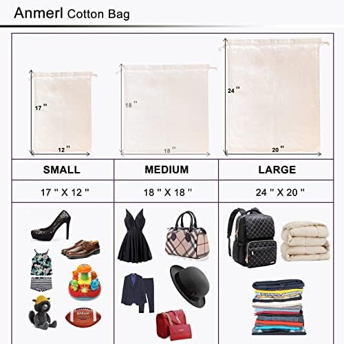 Anmerl 6 пакет торба за складирање на памук, торба за влечење со рачка, торба за дишење прашина за чевли за облека за чанти, беж, мешана