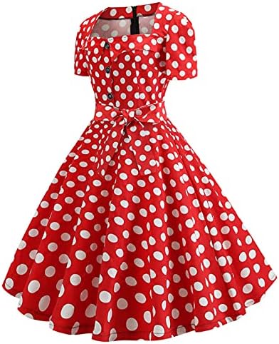 Женски пол -точка 1950 -ти ретро фустан коктел забава замав фустан краток ракав вратоврска половината гроздобер рокабили хепберн