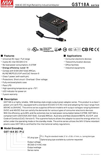 AC-DC висока сигурност Индустриска табела Врвно напојување со напојување од 2,1мм Ниво на приклучок VI, 15V 1200MA 18W 3-жица