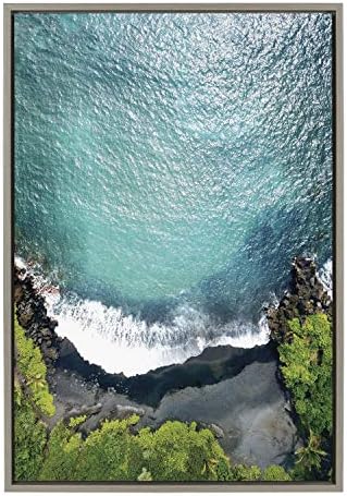 Кејт и Лорел Силви Мауи Црн песок Бич 1 врамена платна wallидна уметност од Рејчел Дауд, 23x33 Греј, крајбрежна уметност за Wallид