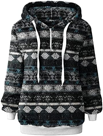 Зимски зимски маици за џемпери за жени поштеди со дуксери со долги ракави, влечејќи џебови со џебови со качулка