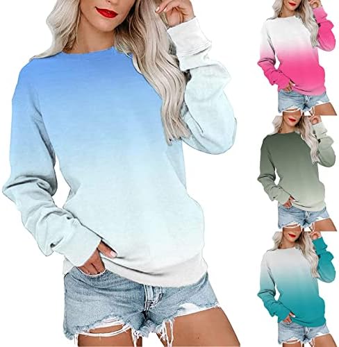 2023 Модна градиентска кошула за жени испуштаат рамо пуловер омбре печати долг ракав Раглан врвови на екипаж џемпери