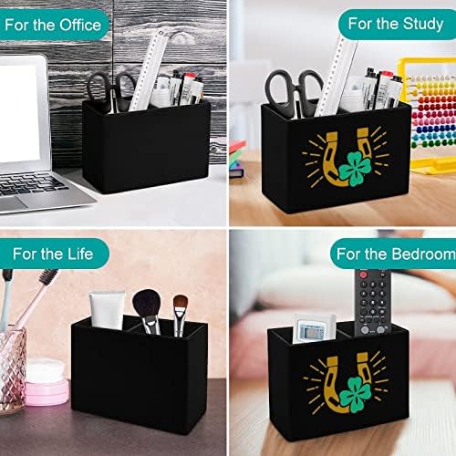 Среќно Шамрок потковица за потпетица на молив држач за пенкало за канцеларии за канцеларија за канцеларија со две оддели црно