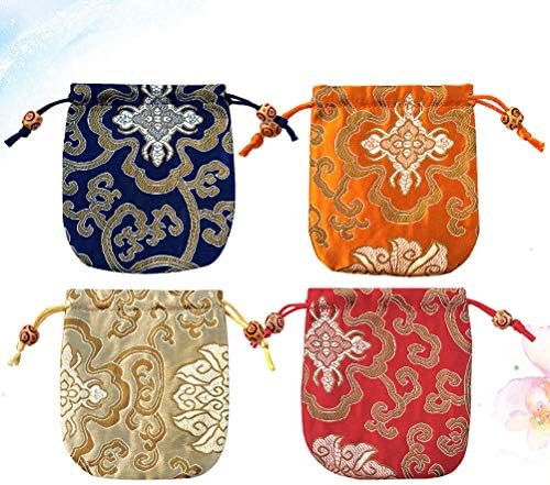 Кесјоо 4 парчиња Гроздобер Торбички За Печатење Цвеќиња Накит Торба За Складирање Жад Фестивалска Врвка Брокатни Чанти Торби За Подароци Комплети