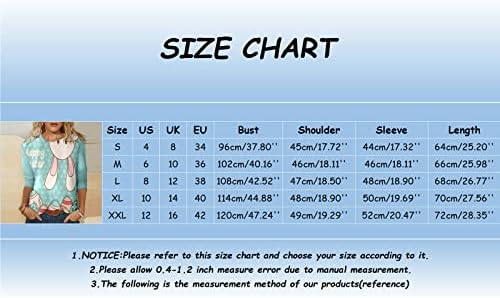 Велигденски кошули за жени со екипаж 3/4 кошула за ракави пад на тунична врвна маица удобна блуза трендовски графички маички врв