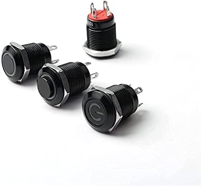 SkxMod 12mm Водоотпорен оксидиран прекинувач за црно метално копче со LED ламба Моментно вклучување на компјутерски прекинувач за напојување 3V