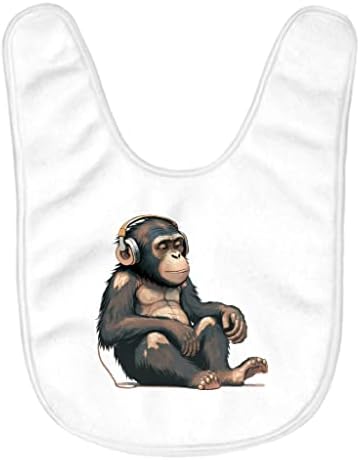 Мајмун Со Слушалки Бебешки Лигавчиња-Уметнички Лигавчиња За Хранење Бебиња-Печатени Лигавчиња За Јадење