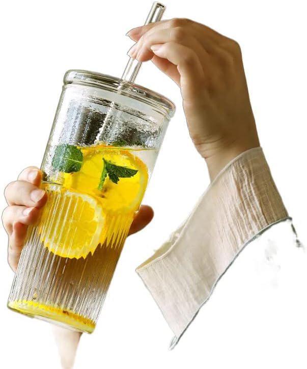 Лемаил перика стаклена чаша со вода со слама дами отпорна на топлина летен пијалок чаша со голем капацитет 玻璃 水杯 吸管 女士 耐热 夏季 饮料杯 容量 容量 奶