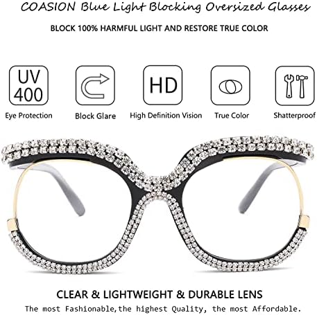COASION Сина Светлина Блокирање Преголеми Очила Стилски Лажни Очила За Жени Тркалезна Рамка Со Проѕирни Очила За Леќи