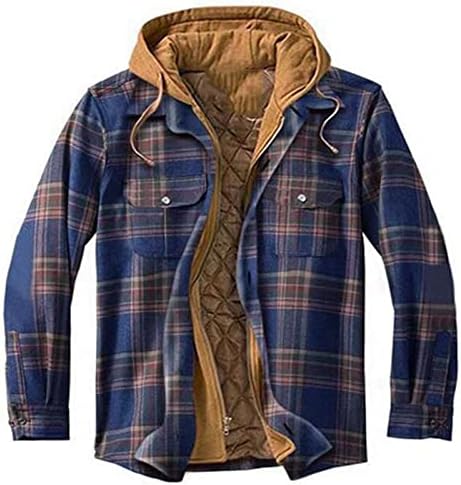 Pxloco сини јакни кошула тексас шахта бојата на бојата на бојата, нејасните црвени јакна волна палта за мажи ситни