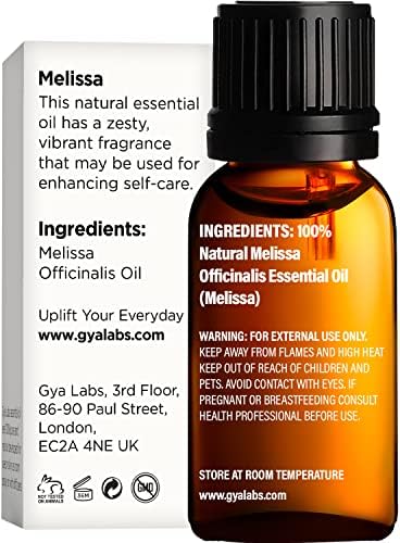 Gya Labs Мелиса есенцијално масло за дифузер - чисто и природно мелиса есенцијално масло терапевтско одделение за кожа, арома,