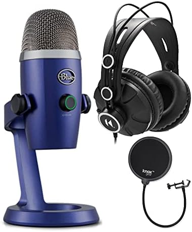 Синиот USB микрофон на јети Нано со слушалки и поп филтер за поп -опрема Knox