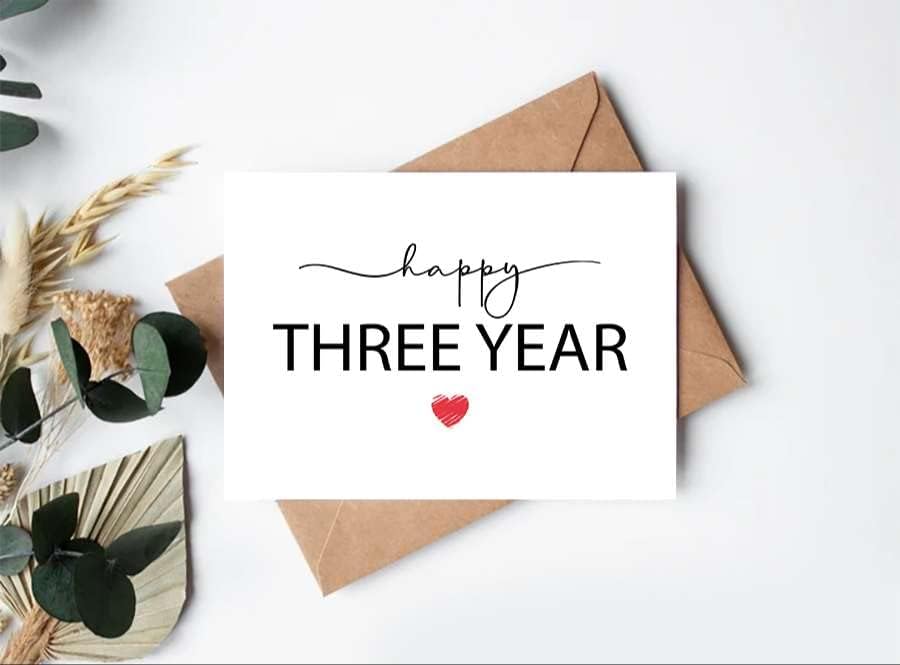 Среќна тригодишна картичка - картичка за 3 -годишнина - картичка за тригодишнина - картичка за него - за сопругот - подарок за годишнина
