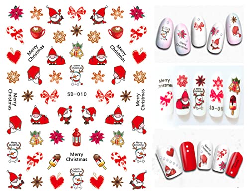 Божиќни налепници за уметност за нокти 6 чаршафи Зимски Божиќ Дедо Мраз Снегулка Снежан Снереоскопски разнобојни нокти дизајни налепници
