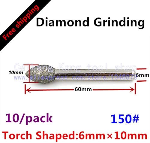 Xucus 10/Поставете нов Diamond Grinding Jade Полска глава: 10мм фино песочен честички Големина: 150 факел во форма: 6mm10mm