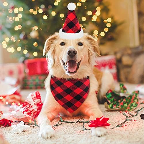 Малиер 3 пакет куче Божиќ Бандана Коллер и капа, класичен карид кучиња триаголник Бибс Керчиф и јака за кучиња со лак -вратоврска поставена за