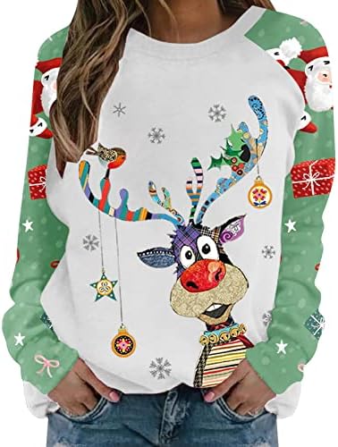 Грд Божиќен џемпер за жени Смешна ирваси графичка маичка со долги ракави екипаж џемпери блуза