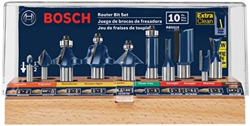 Bosch RBS010 1/2-инчен и 1/4-инчен Shank Carbide-Topeed Professional Router Bit Bit, 10-парчиња, 10-парчиња
