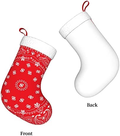 QG ZZX Божиќни чорапи со бела супер мека кафушка манжетна црвена бандана шема Божиќни чорапи Божиќни украси порибување