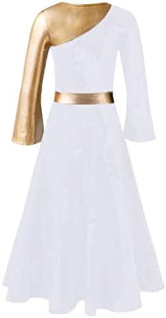 Агоки Девојки девојки метални литургиски пофалби литургиски лирски танц фустан Руфла долг ракав богослужба костум танцувачка облека