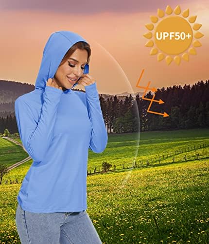 Tacvasen Women's upf 50+ дуксери за заштита на сонцето кошули со долг ракав Брзо суво пешачење за пешачење со палецот со палецот