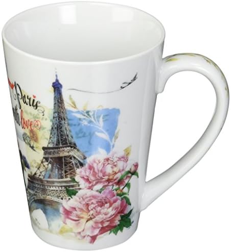 Лисом Дизајн Чаша За Чај-Дизајнер Порцелан Кафе Кригла или Чај Чаша, 12-Унца, Париз Со Љубов
