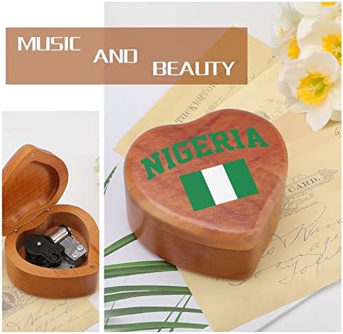 Нигерија знаме дрвена музичка кутија ветровито во облик на срцеви музички кутии случај за роденден на годишнината од в Valentубените