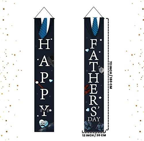 Денот на татковците Декорации Банер на влезната врата, среќен знак на предниот трем на Денот на таткото, црна висина врата банер за ден на татковци, партии за украси