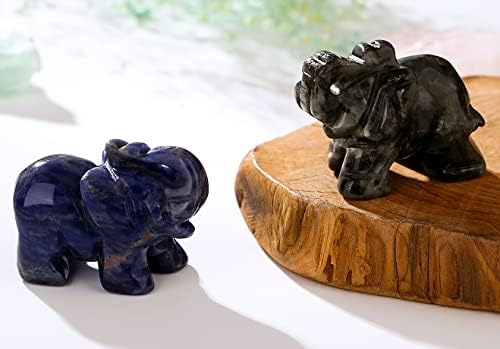 Duqguho 2pcs кристали заздравувачки камења декор на слонови црна лабрадорит сина содалит кристална слон природен скапоцен камен статуа