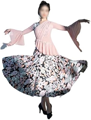 Llamn Flora Ballroom Dance Dance Dance Costumes Mesh Долг ракав Волцер Фустан за перформанси Танго Фокстрот танцувачка облека