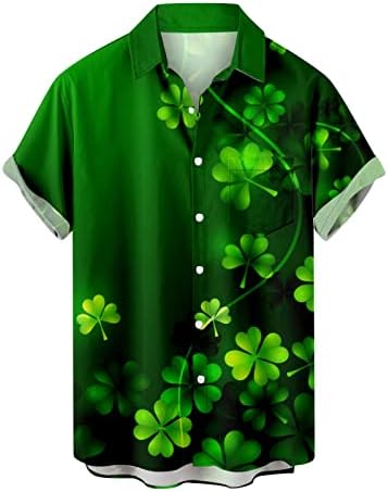 Маици на Денот на Свети Патрикс Менс ирски Шамрок кошули Хавајски копче до кошули Блуза случајна кратка ракав Топ пулвер