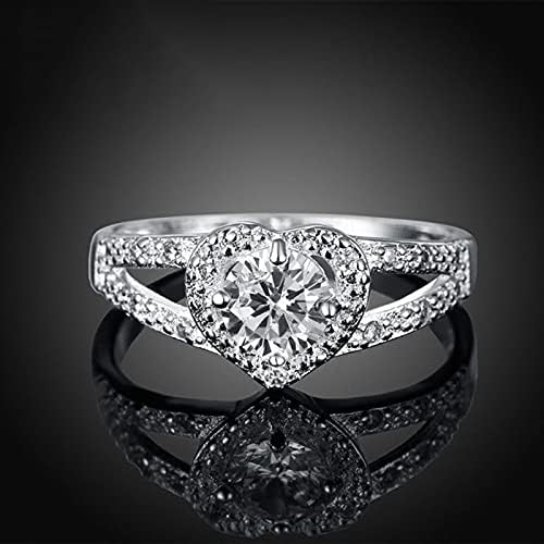 Yistu ефтини прстени за жени ангажман во форма на срце, персонализиран принцеза Дијамант прстен циркон прстен прстен сет 11