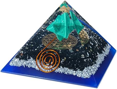 Црна турмалин, 7 бои Оникс камен оргон пирамида со цвет на живот симбол за лековити кристали од кристал чакра балансирајќи духовен