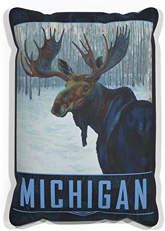 Мичиген Зимски лос платно фрли перница за кауч или софа дома и канцеларија од нафта сликарство од уметникот Кари Лер 13 x 19.