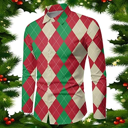 Божиќни кошули на Wybaxz за машки машки есенски зимски Божиќ со долг ракав, целосен печатен празнична смешна специјална атмосфера