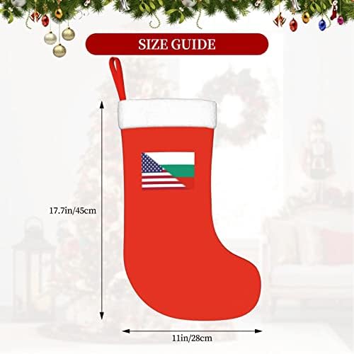 TZT Американско знаме и бугарско знаме Божиќни чорапи, подароци за одмор на Божиќни празници за украси за семејни празници 18-инчни