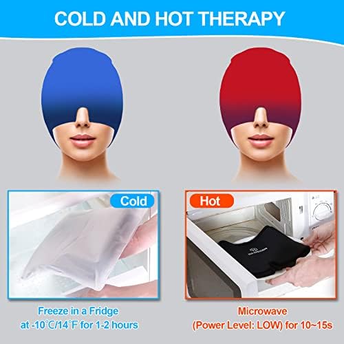 Hameisen гел мраз главоболка Олеснување на капа, носена ладна терапија Капа за олеснување на мигрена, удобна и затегнување на мраз пакет за очи