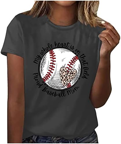 Женска бејзбол маичка буква за печатење графички маички слатки мама кошула врвови со стандардни врски со кратки ракави кошули за жени за жени