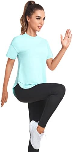 Кошули за вежбање на женски Зенбриел, кратки ракави јога врвови на екипаж Атлетска маица Брза суво лесна лесна за трчање пешачење