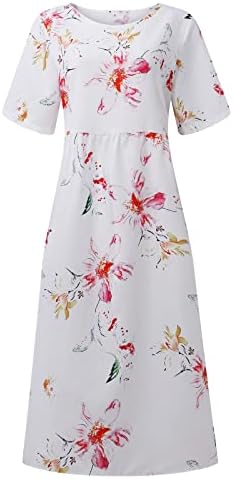 Летни фустани со фрагарни за тинејџери, женска летна лежерна мода печатена кратка ракав 2022 o-врат џеб фустан