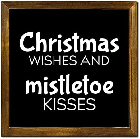 Божиќни желби и бакнежи со мачка, дрво врамени знаци за пишување цитати од дрво знак плакета фарма куќа wallид декор куќа рустикална