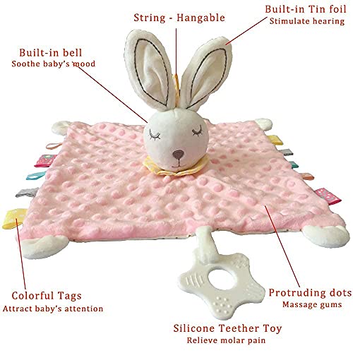 Lovey ознаки безбедносно ќебе за бебе девојки смирувачка сензорна таг-играчка вградена мека крцкање мека кадифен полнети животински гушкања ќебе розово зајаче глув?