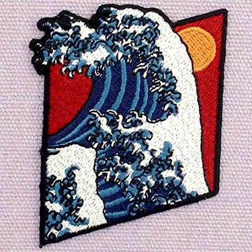 Одличниот цунами бран печ извезена апликација за значка железо на шиење на амблем