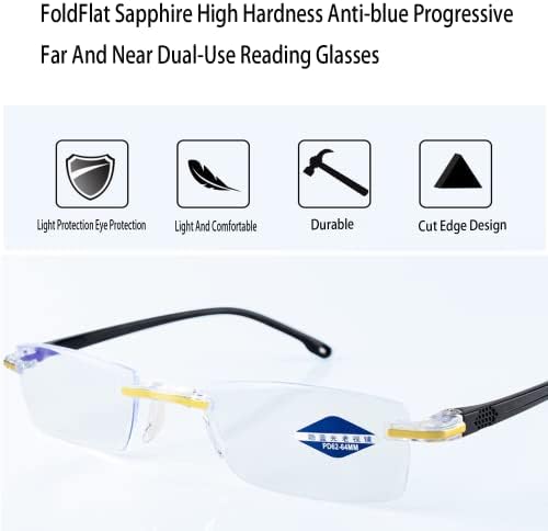 Аилаус Фолдфлат сафир висока тврдост анти-сина прогресивна далеку и во близина на очила за читање со двојна употреба