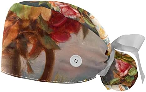 Роуз цветна цреша Прилагодливо работно капаче со држач за конска опашка 2 парчиња чистење капа буфантна капа за мажи и жени со една големина