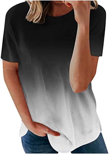 2023 летни модни врвови за жени градиент o вратот со кратки ракави маица лабава графичка лежерна фустана блуза 2023 врвови кошули