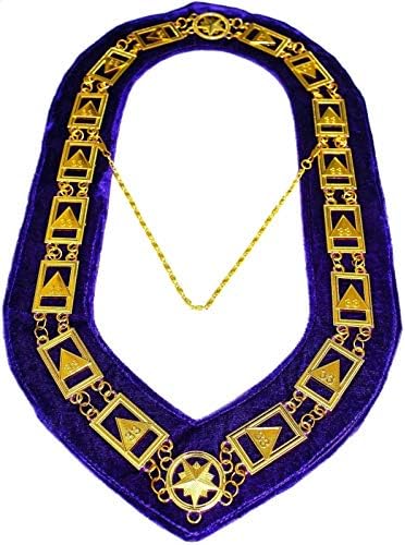 33 степени масонска регалија 33 -ти степен Шкотски обред Златен ланец Виолетова кадифена јака со задниот ланец со мал накит за