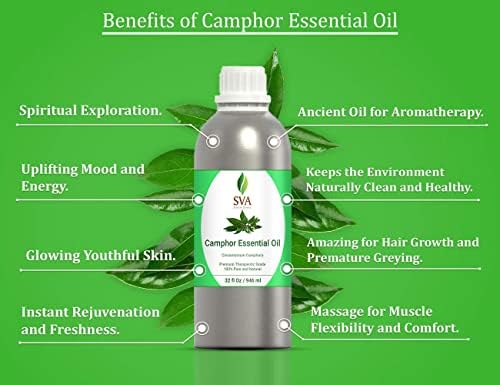 Есенцијално масло од камфор на SVA Organics - чисто и природно есенцијално масло од терапевтско одделение | Совршен за ароматерапија, кожа